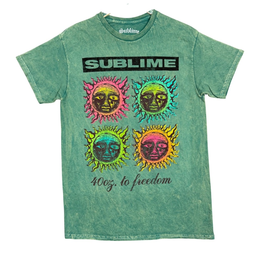 Sublime Band Tee Mens Medium Green 40oz. to Freedom Graphic T-Shirt Sun Grunge